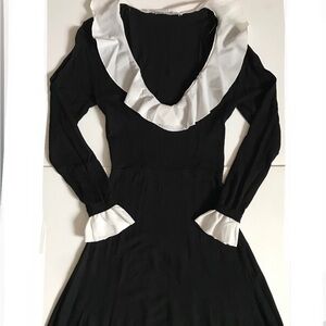 Black Dress with White Ruffle Collar and Cuffs - Women